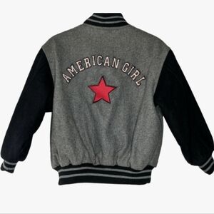 American Girl Varsity Jacket Embroidered Logo Gray Black Wool Blend Girls MEDIUM